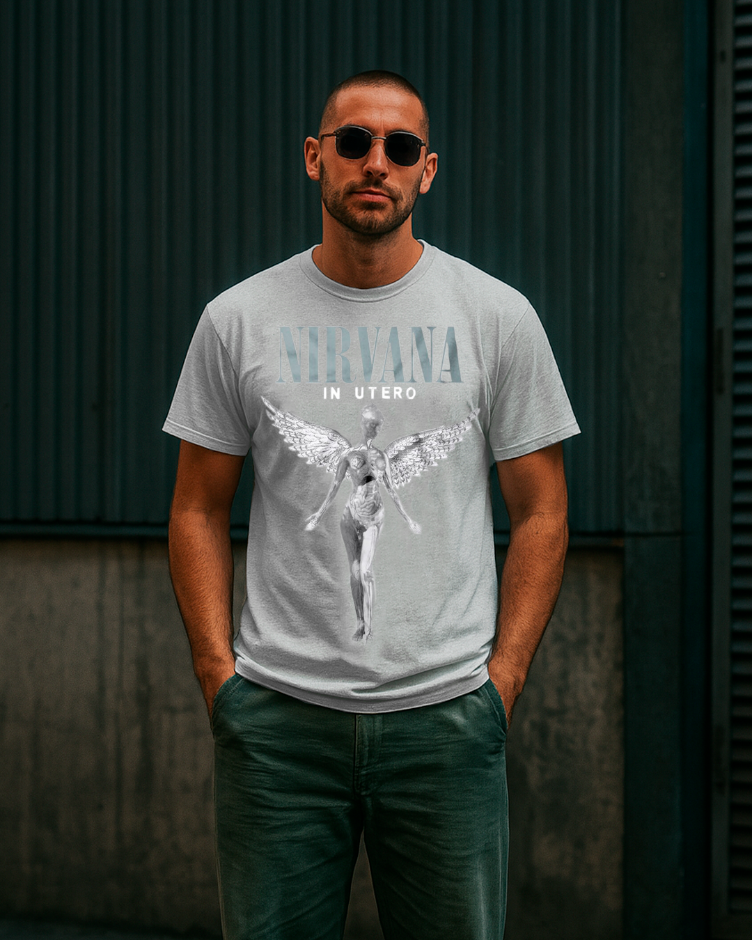 PLAYERA NIRVANA ANGEL GRIS